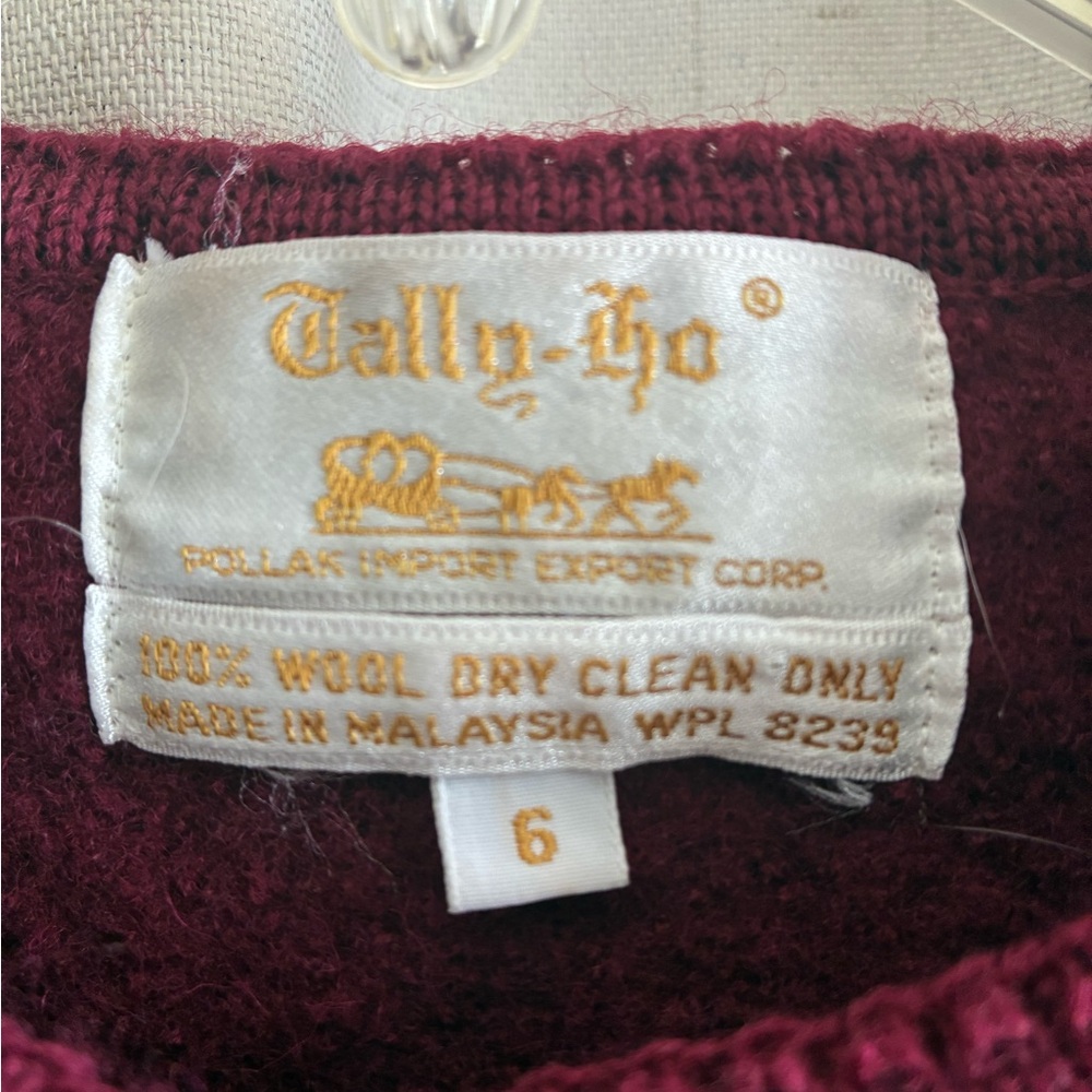 Vintage Tally-Ho 100% Wool Cranberry Red Knit Jacket Cardigan Sz 6 - Picture 5 of 6